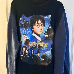 Harry Potter Graphic Upcycled Top with Thermal oversized fit - Black and Blue
